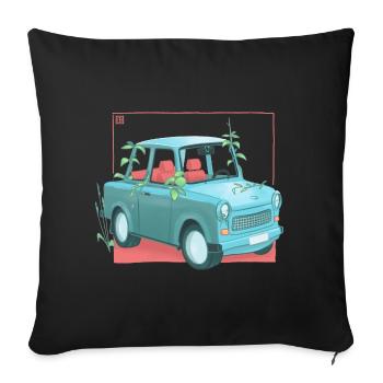 Trabi mit Pflanzen - Sofakissenbezug 45 x 45 cm - Schwarz - Vorne