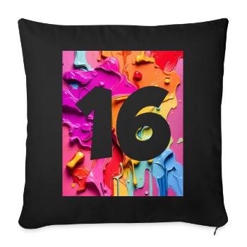NO. 16 NUMBER 16 COLORFUL 16TH BIRTHDAY - Sofa pillowcase 17,3'' x 17,3'' (45 x 45 cm) - black - Front