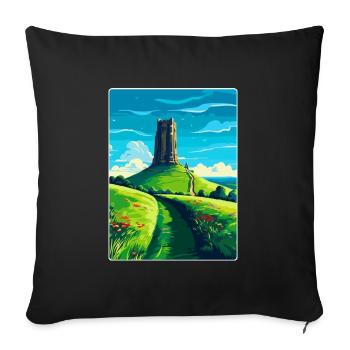 Glastonbury Tor Angleterre Royaume-Uni Affiche de voyage souvenir - Housse de coussin décorative 45 x 45 cm - noir - Devant