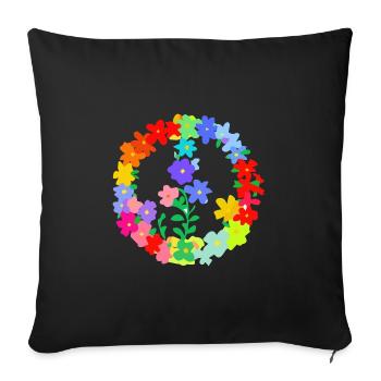 Hippi Blumenkranz Frieden und Liebe - Sofakissenbezug 45 x 45 cm - Schwarz - Vorne
