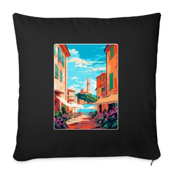 St Tropez France Affiche de voyage vintage souvenir - Housse de coussin décorative 45 x 45 cm - noir - Devant