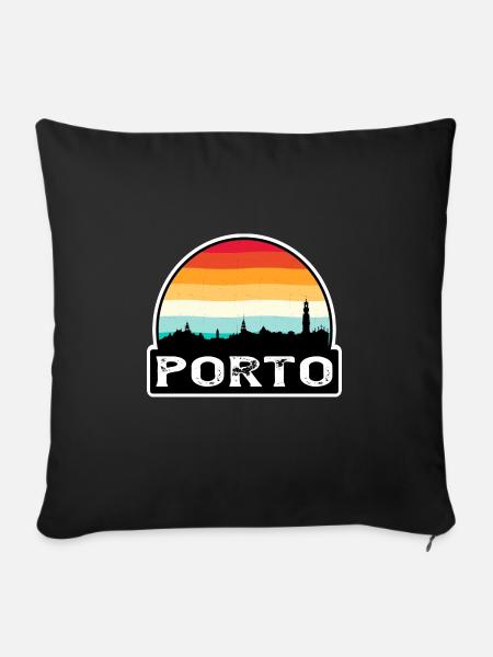 Porto Portugal Flagge Skyline Reisesouvenir - Sofakissenbezug 45 x 45 cm - Schwarz