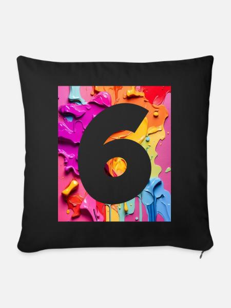 NR. 6 NUMMER 6 BUNT 6. GEBURTSTAG - Sofakissenbezug 45 x 45 cm - Schwarz