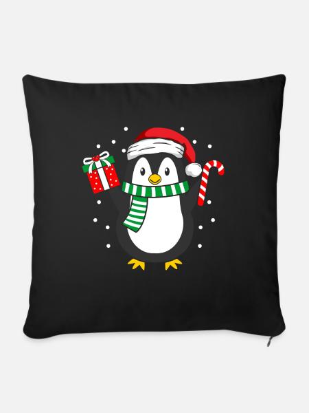 Pinguin Weihnachten Winter - Sofakissenbezug 45 x 45 cm - Schwarz