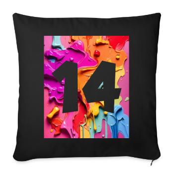 NR. 14 NUMMER 14 BUNT 14. GEBURTSTAG - Sofakissenbezug 45 x 45 cm - Schwarz - Vorne