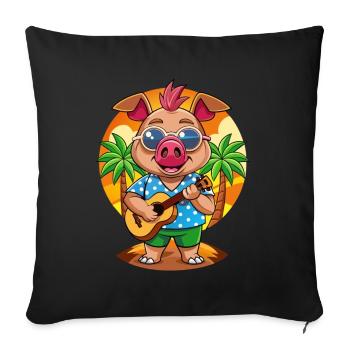 Drôle de cochon d’été plage lunettes de soleil hawaïenne - Housse de coussin décorative 45 x 45 cm - noir - Devant