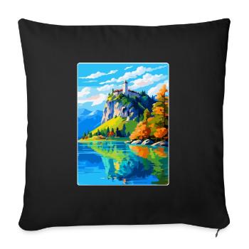 Château de Bled, Slovénie, Affiche de voyage vintage, WPA, Art - Housse de coussin décorative 45 x 45 cm - noir - Devant
