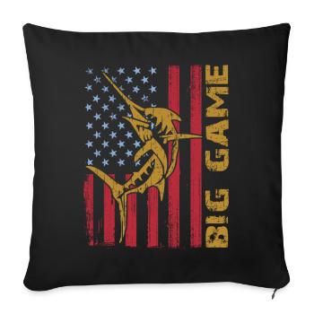Marlin sauteur avec drapeau américain Pêche en haute mer - Housse de coussin décorative 45 x 45 cm - noir - Devant