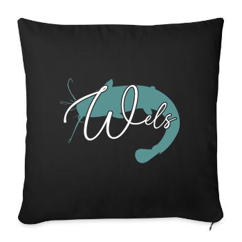Wels Waller angeln Sportfischen Flussmonster - Sofakissenbezug 45 x 45 cm - Schwarz - Vorne