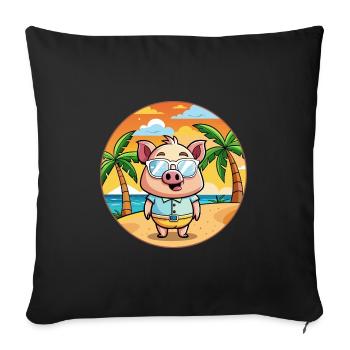 Cochon Drôle Dessin Animé Plage De Plage Lunettes - Housse de coussin décorative 45 x 45 cm - noir - Devant