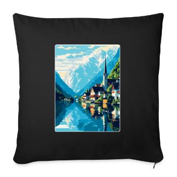 Hallstatt Lac Autriche Affiche de voyage vintage WPA - Housse de coussin décorative 45 x 45 cm - noir - Devant