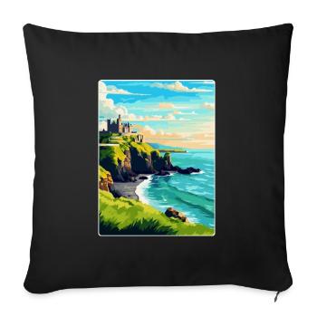 Dunluce Castle Ireland Uk Vintage Travel Poster - Sofa pillowcase 17,3'' x 17,3'' (45 x 45 cm) - black - Front