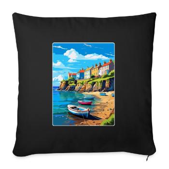 New Quay Wales Uk Vintage Travel Poster Souvenir - Sofa pillowcase 17,3'' x 17,3'' (45 x 45 cm) - black - Front