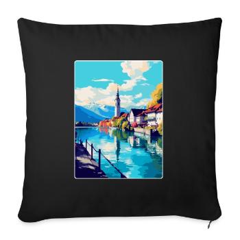 Thun Schweiz Vintage Reiseplakat Souvenir - Sofakissenbezug 45 x 45 cm - Schwarz - Vorne