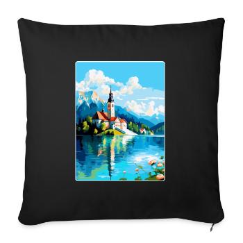 Lac de Bled, Slovénie, Affiche de voyage vintage, Souvenir - Housse de coussin décorative 45 x 45 cm - noir - Devant