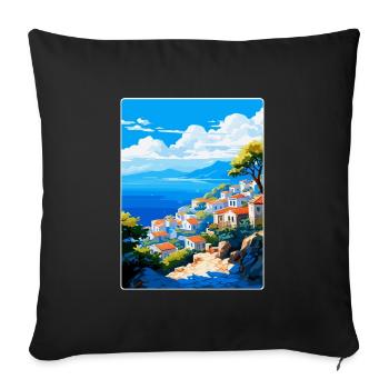 Hydra Grèce Vintage Voyage Poster WPA Souvenir - Housse de coussin décorative 45 x 45 cm - noir - Devant