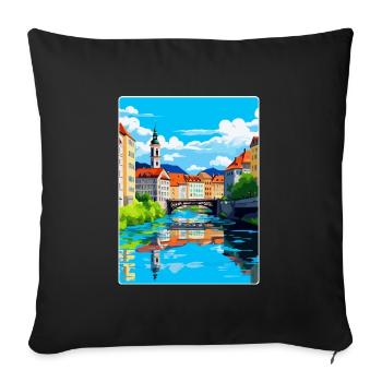 Ljubljana Slovénie Affiche de voyage vintage souvenir - Housse de coussin décorative 45 x 45 cm - noir - Devant