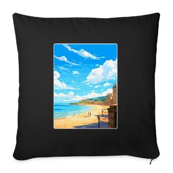 Saint Malo France Poster de voyage vintage souvenir - Housse de coussin décorative 45 x 45 cm - noir - Devant
