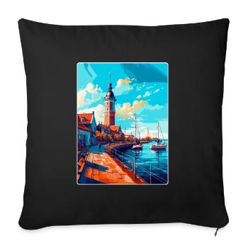 Ustka Poland Vintage Travel Poster WPA Souvenir - Sofa pillowcase 17,3'' x 17,3'' (45 x 45 cm) - black - Front