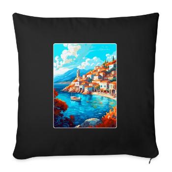 Hydra Grèce Vintage Voyage Poster WPA Souvenir - Housse de coussin décorative 45 x 45 cm - noir - Devant