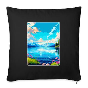 Lac Léman Suisse France Affiche de voyage WPA - Housse de coussin décorative 45 x 45 cm - noir - Devant