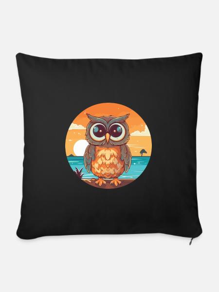 Eule lustige Karikatur Kawaii Strand Illustration - Sofakissenbezug 45 x 45 cm - Schwarz