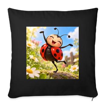 Glückliches Marienkäfer im Garten - Sofakissenbezug 45 x 45 cm - Schwarz - Vorne