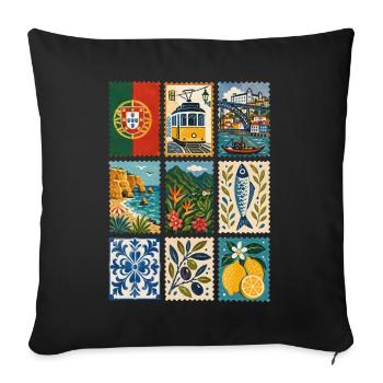 Portugal Briefmarken - Sofakissenbezug 45 x 45 cm - Schwarz - Vorne