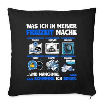 Was ich in meiner Freizeit mache - Schwimmen - Sofakissenbezug 45 x 45 cm - Schwarz - Vorne