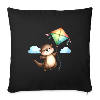 Comic Otter Drachen Steigen Herbst Wind  - Sofakissenbezug 45 x 45 cm - Schwarz - Vorne