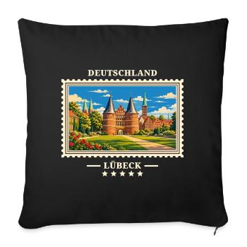 Deutschland Lübeck Vintage Reisemarke - Sofakissenbezug 45 x 45 cm - Schwarz - Vorne