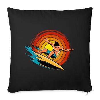 Surfer auf einer Welle mit Retro-Sonnenuntergang - Sofakissenbezug 45 x 45 cm - Schwarz - Vorne