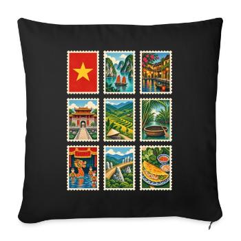 Vietnam Briefmarken - Sofakissenbezug 45 x 45 cm - Schwarz - Vorne