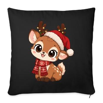 Süßer Elch mit Weihnachtsmütze - Sofakissenbezug 45 x 45 cm - Schwarz - Vorne