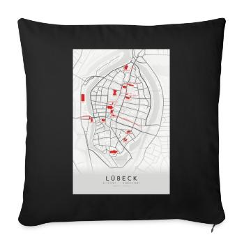 Lübeck Stadtplan mit Wahrzeichen - Sofakissenbezug 45 x 45 cm - Schwarz - Vorne