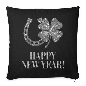 Happy New Year Silvester Kleeblatt Hufeisen  - Sofakissenbezug 45 x 45 cm - Schwarz - Vorne