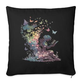 Lesende Seele im Schmetterlingsgarten - Sofakissenbezug 45 x 45 cm - Schwarz - Vorne