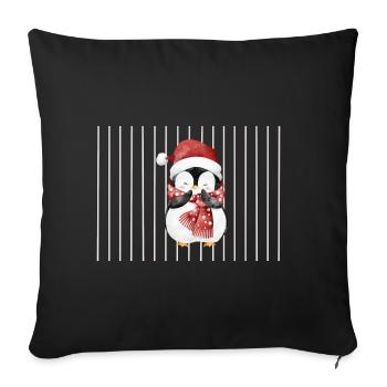 Pinguin mit Santa-Hut und Schal - Sofakissenbezug 45 x 45 cm - Schwarz - Vorne