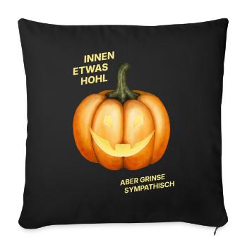 Innen etwas hohl, aber grinse sympathisch - Kürbis - Sofakissenbezug 45 x 45 cm - Schwarz - Vorne