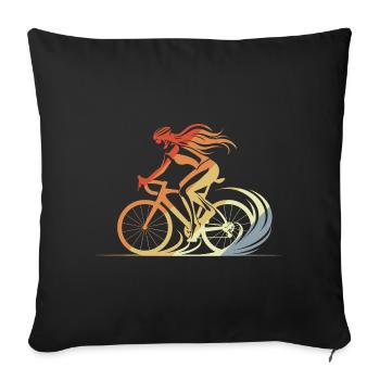 Retro Fahrradfahrerin - Sofakissenbezug 45 x 45 cm - Schwarz - Vorne