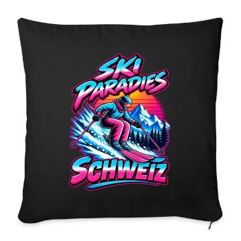 Ski Paradise Schweiz - Sofakissenbezug 45 x 45 cm - Schwarz - Vorne