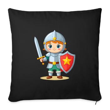 Kleiner Comic Ritter Rüstung Schwert Schild TShirt - Sofakissenbezug 45 x 45 cm - Schwarz - Vorne