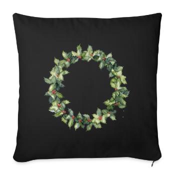 Wasserfarbener Stechpalmenkranz - Sofakissenbezug 45 x 45 cm - Schwarz - Vorne