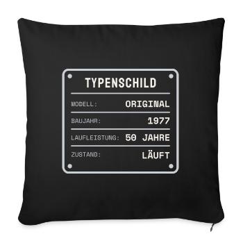 Baujahr 1977 Typenschild - Sofakissenbezug 45 x 45 cm - Schwarz - Vorne