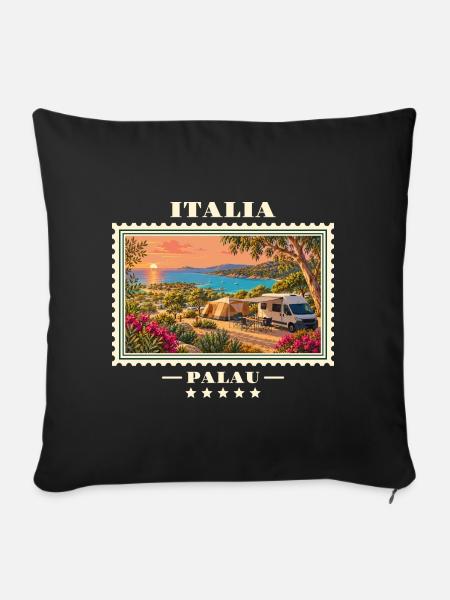 Italien Palau Camping Vintage Reisemarke - Sofakissenbezug 45 x 45 cm - Schwarz