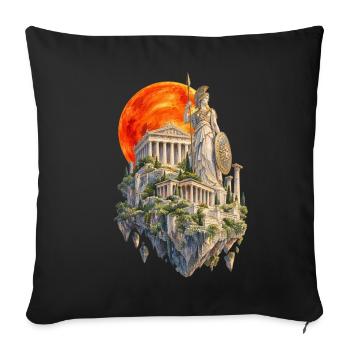 Roter Mond in Athen | Aquarellmalerei Stil - Sofakissenbezug 45 x 45 cm - Schwarz - Vorne