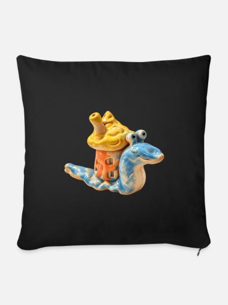 Fröhliche Schnecke mit buntem Haus - Sofakissenbezug 45 x 45 cm - Schwarz
