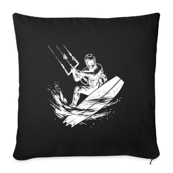 Profi Kite-Surfen Fahrspaß mit Windkraft - Sofakissenbezug 45 x 45 cm - Schwarz - Vorne