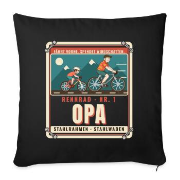 Rennrad Opa – Windschatten Radfahrer Opa Fahrrad - Sofakissenbezug 45 x 45 cm - Schwarz - Vorne