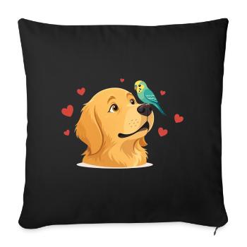 Herzfreund Hund und Papagei - Sofakissenbezug 45 x 45 cm - Schwarz - Vorne